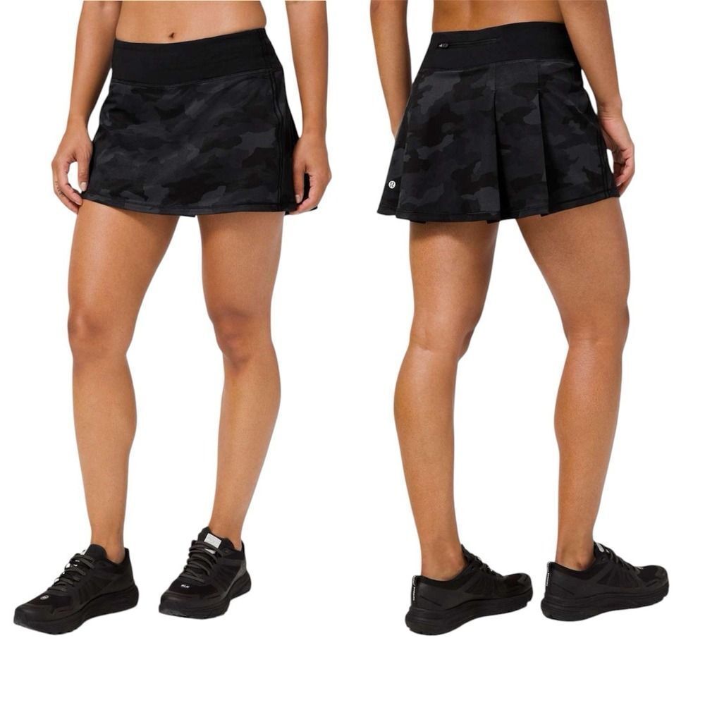 Lululemon Pace Rival Mid-Rise Skirt.Heritage 365 Camo Deep Coal Multi/Black.Sz 4 - Picture 2 of 15
